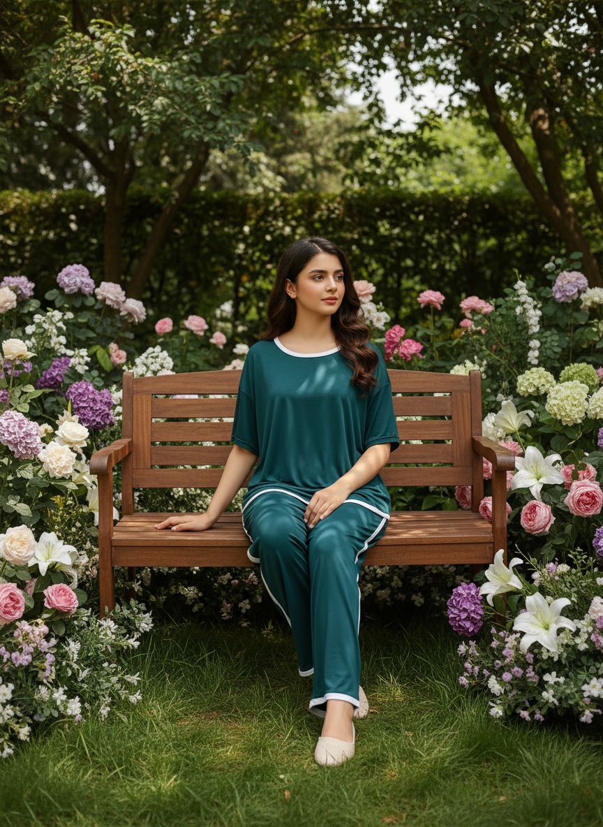 Comfy modal Fabrics round neck tops with stylish pants