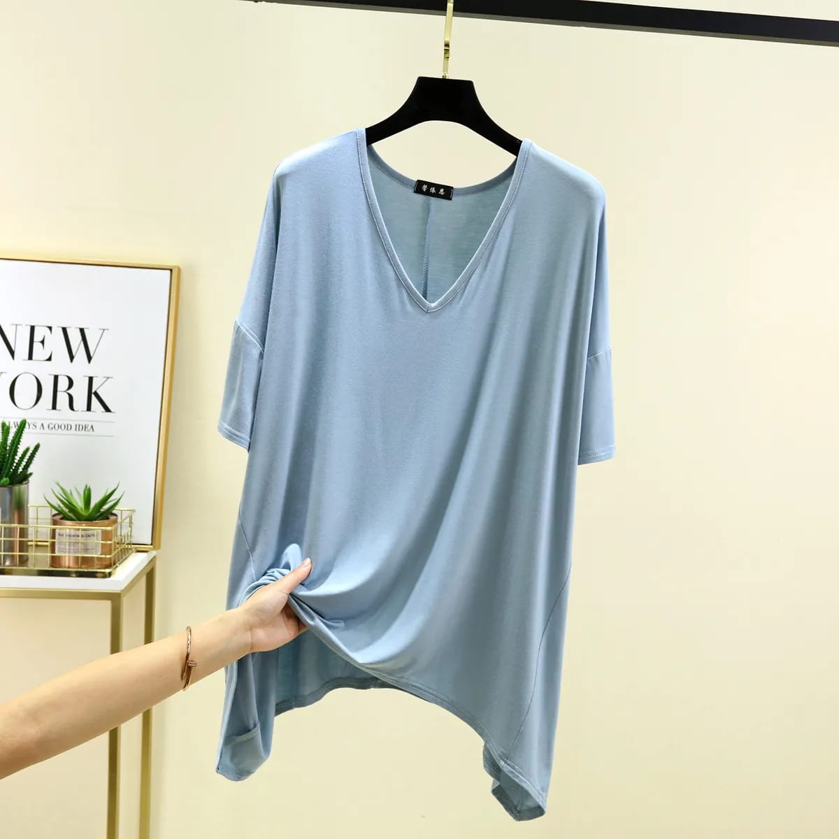 Modal Irregular Loose V-Neck T-shirts