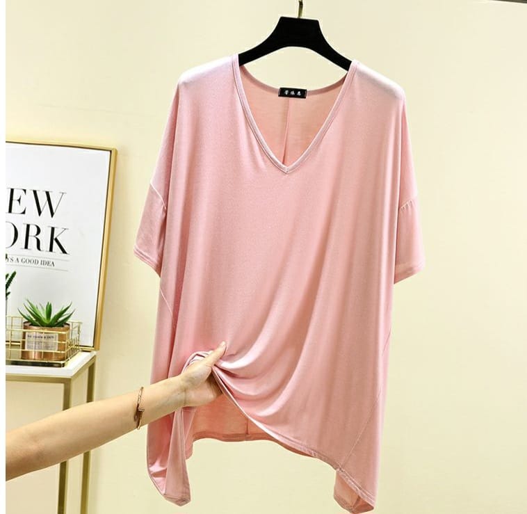Modal Irregular Loose V-Neck T-shirts