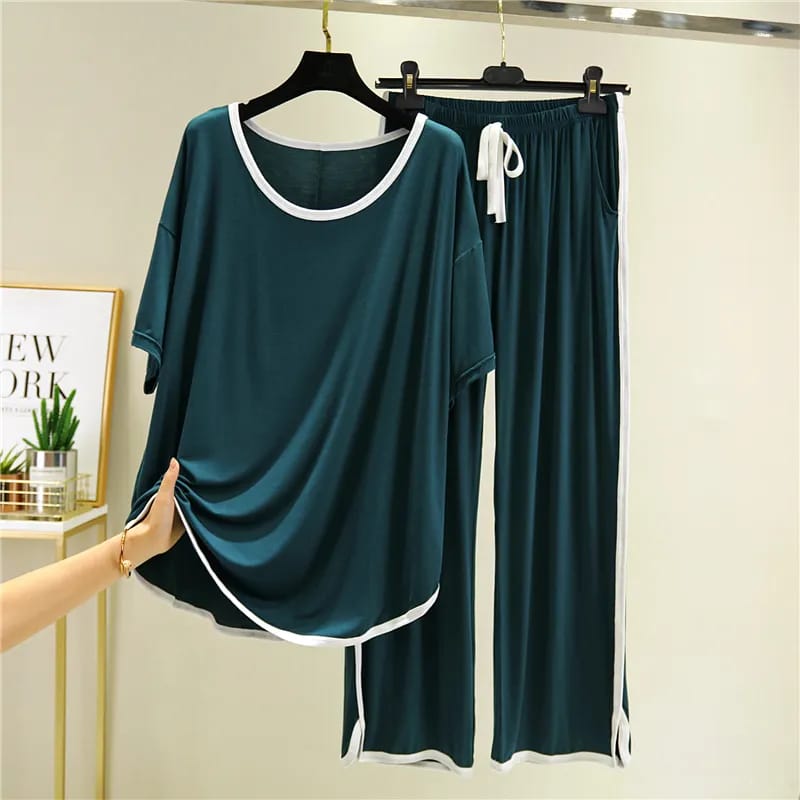 Comfy modal Fabrics round neck tops with stylish pants