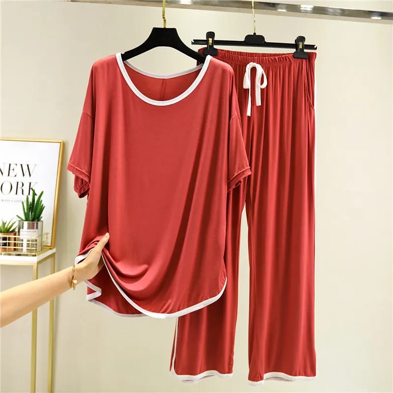 Comfy modal Fabrics round neck tops with stylish pants