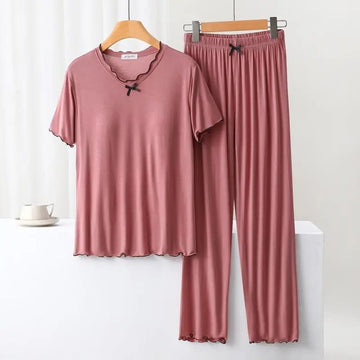 Modal summer v neck in built padded bra lounge set for younger lady