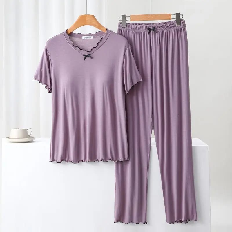 Modal summer v neck in built padded bra lounge set for younger lady