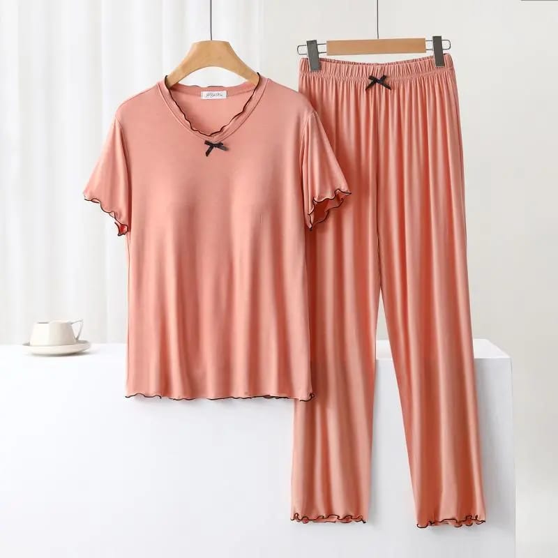 Modal summer v neck in built padded bra lounge set for younger lady