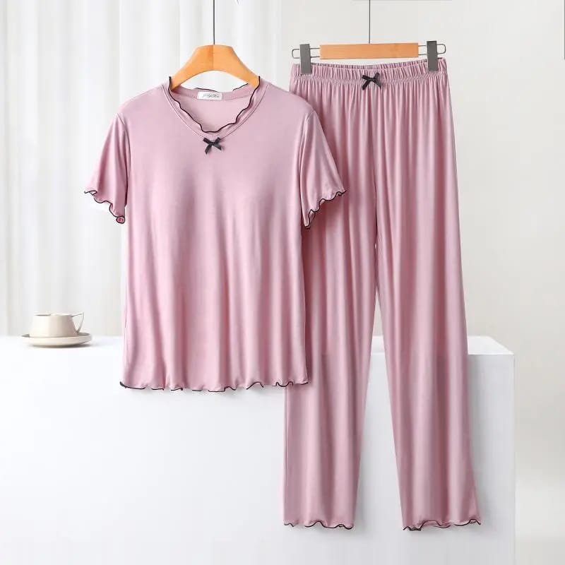 Modal summer v neck in built padded bra lounge set for younger lady