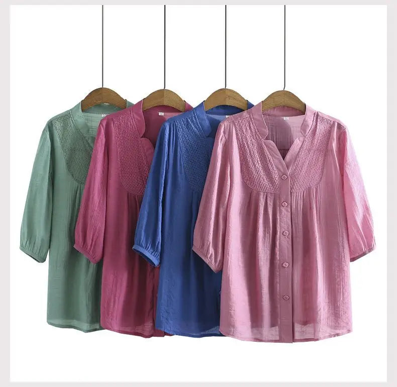 Ladies cotton linen Fabrics Long Sleeve Tops