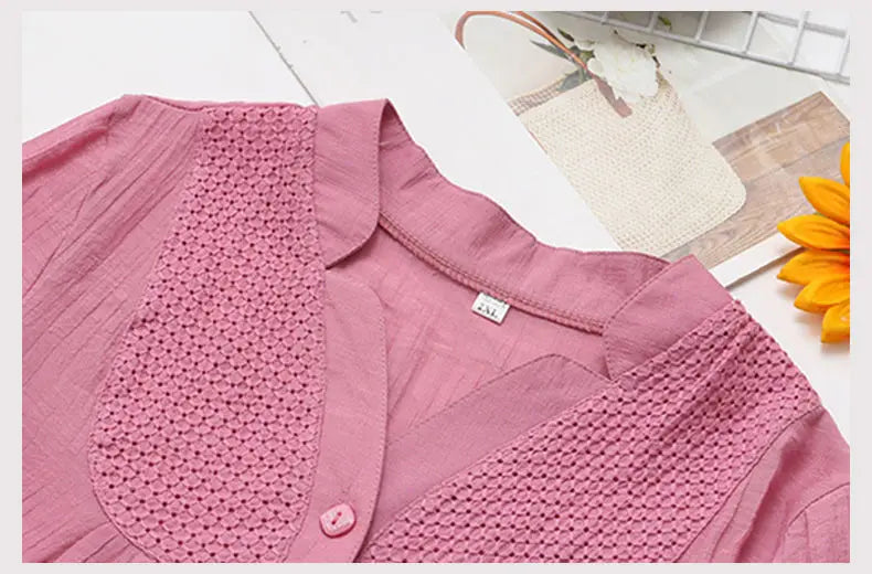 Ladies cotton linen Fabrics Long Sleeve Tops