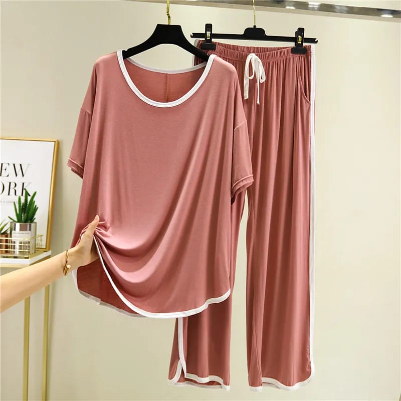 Comfy modal Fabrics round neck tops with stylish pants