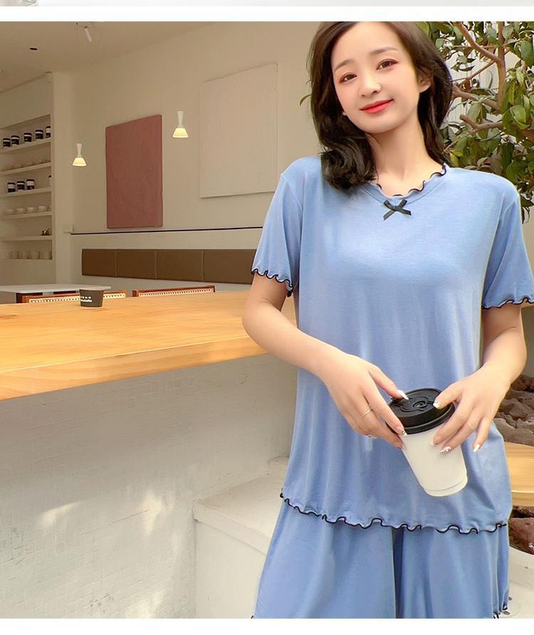 Modal summer v neck in built padded bra lounge set for younger lady