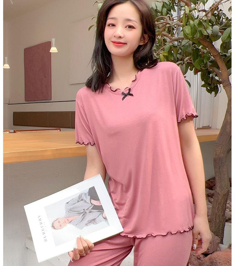 Modal summer v neck in built padded bra lounge set for younger lady