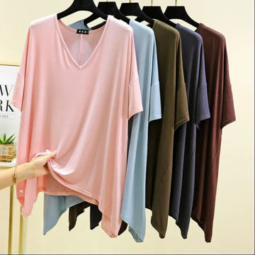 Modal Irregular Loose V-Neck T-shirts