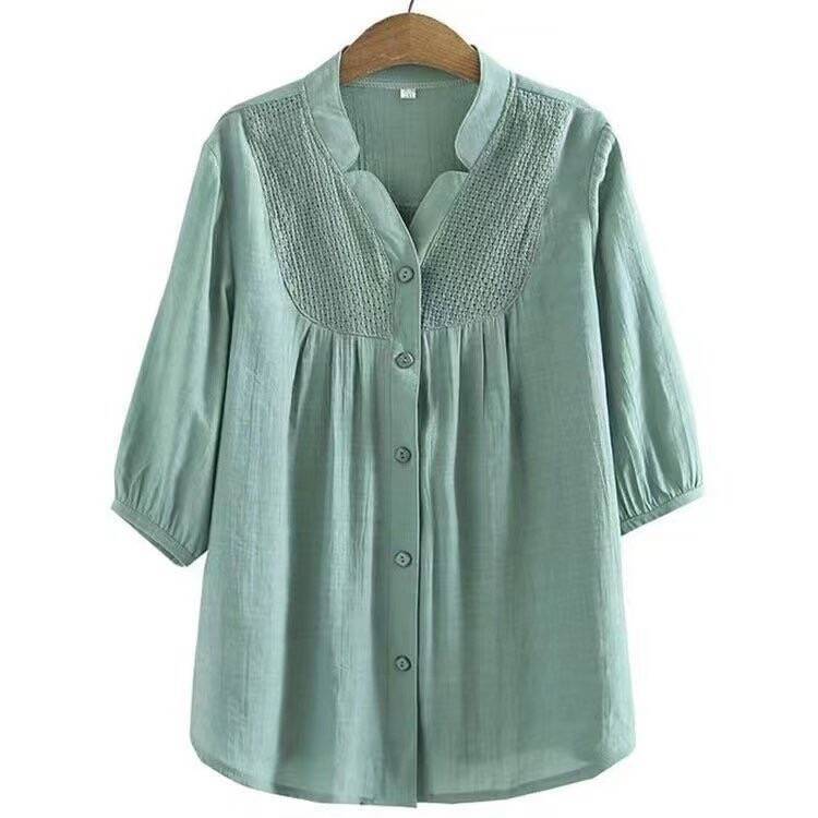 Ladies cotton linen Fabrics Long Sleeve Tops