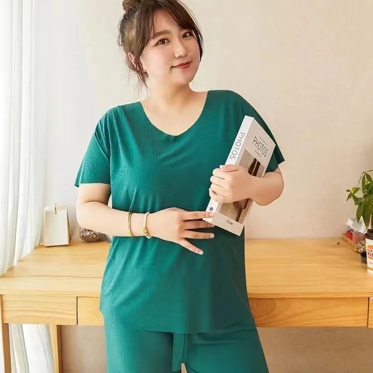 Women's Cloud comfy Ice Silk-short sleeve tee with pajama set