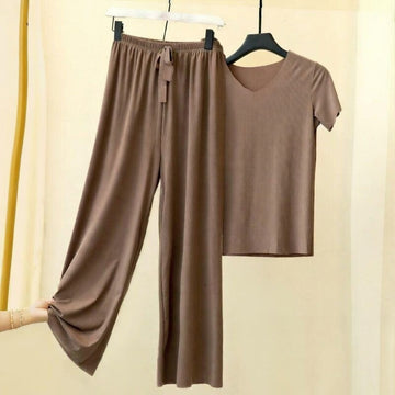 Women's Cloud comfy Ice Silk-short sleeve tee with pajama set