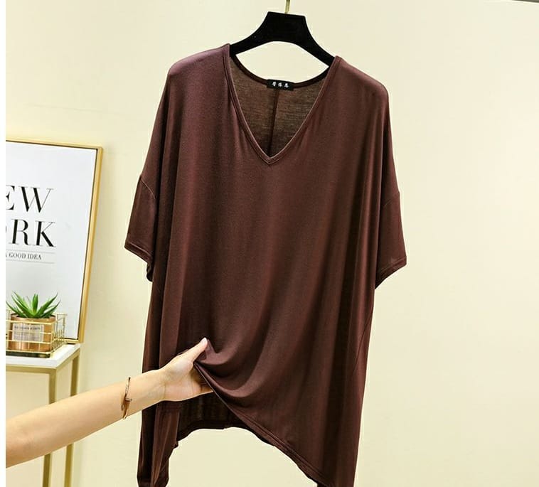 Modal Irregular Loose V-Neck T-shirts