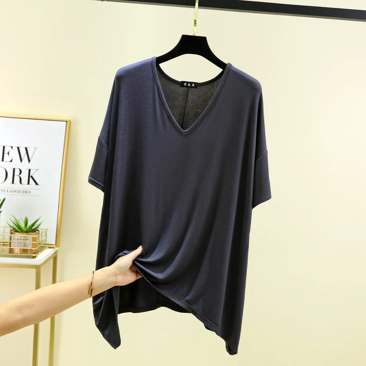 Modal Irregular Loose V-Neck T-shirts