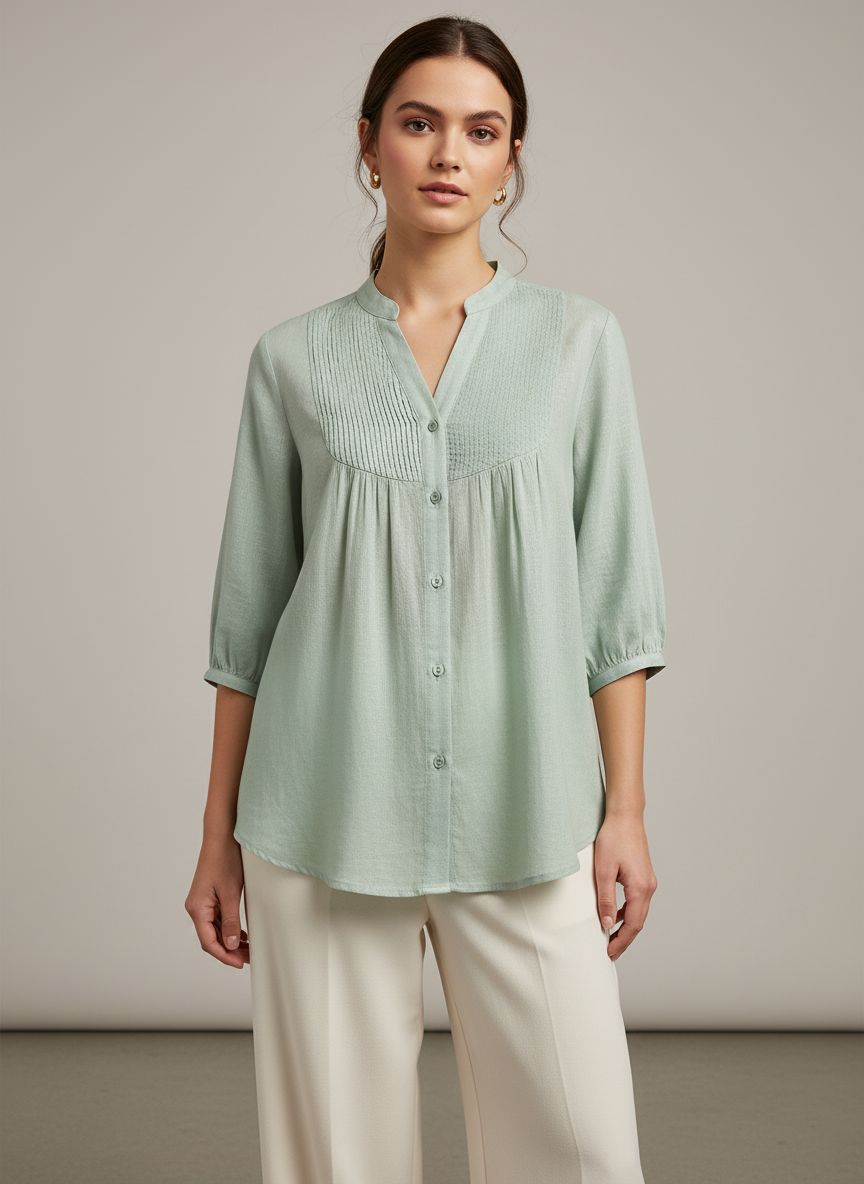 Ladies cotton linen Fabrics Long Sleeve Tops