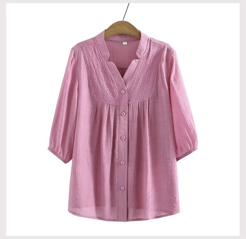 Ladies cotton linen Fabrics Long Sleeve Tops