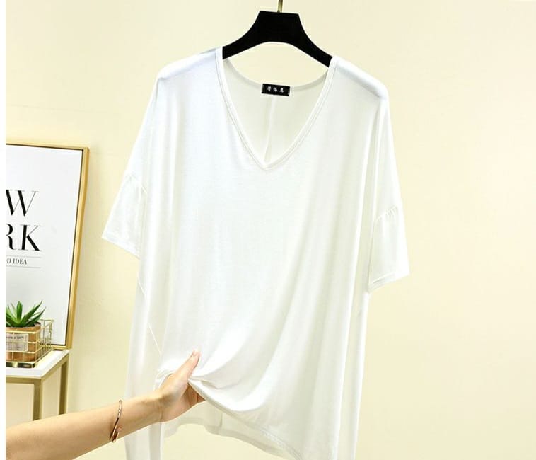 Modal Irregular Loose V-Neck T-shirts